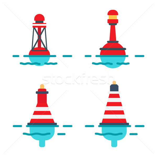 Striped Buoys in Water Isolated Illustrations Set Stock photo © robuart