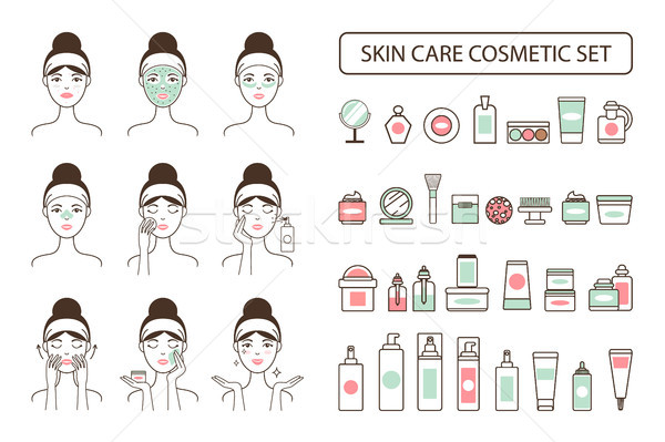 Skin Care Cosmetic Set on Promo Poster with Woman Stock photo © robuart