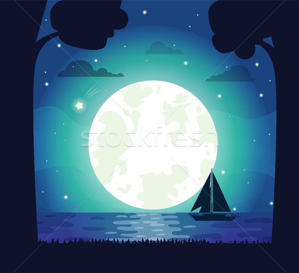 Moon and Stars Silhouette Vector Illustration Stock photo © robuart