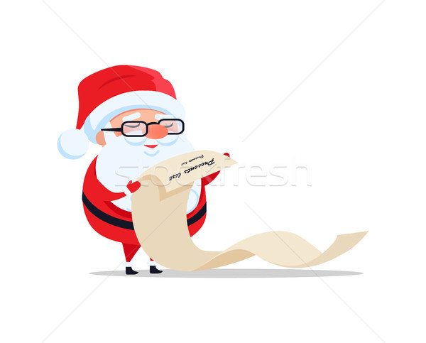 Santa Claus Reads Wish List Written Paper Scroll Stock photo © robuart