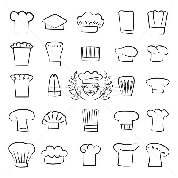 Professional Tall Chefs Hats Outline Sketches Set Stock photo © robuart