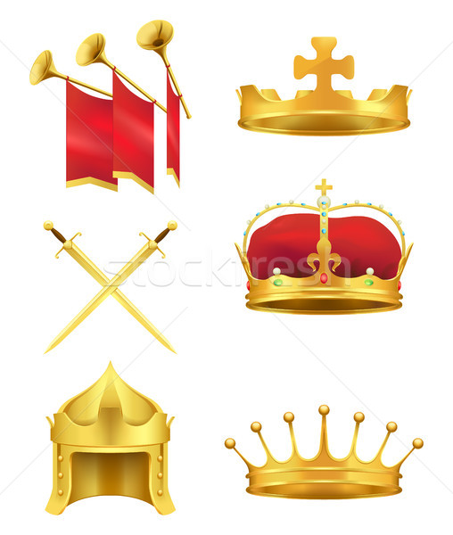 Stock photo: Golden Medieval Symbols Realistic Vector Icons Set