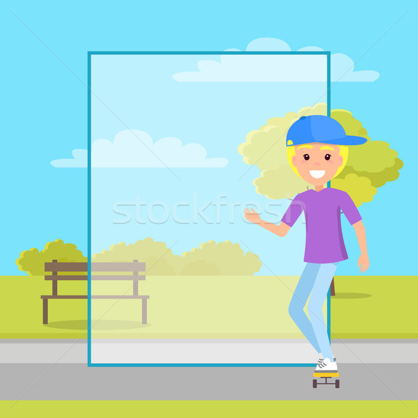 Empty Banner with Frame and Teen on Skateboard Stock photo © robuart