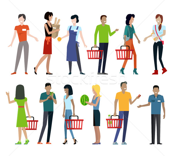  Set of Shopping Characters Vector Illustration. Stock photo © robuart