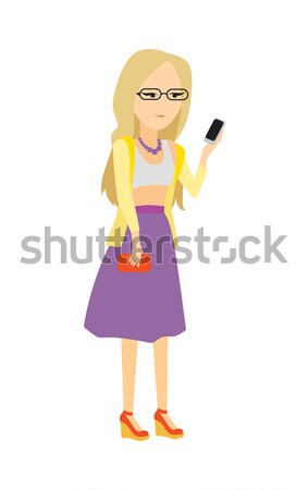 Stock photo: Woman with Mobile Phone Flat Vector Illustration 