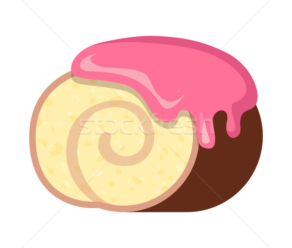 Sweets. Isolated Swiss Roll with Pink Topping Stock photo © robuart