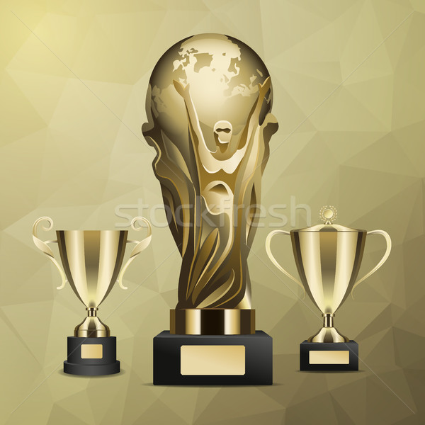 Gold Trophy with Man Holding Earth in Hands Vector Stock photo © robuart