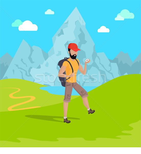 Man Travelling in Mountains Vector Illustration Stock photo © robuart
