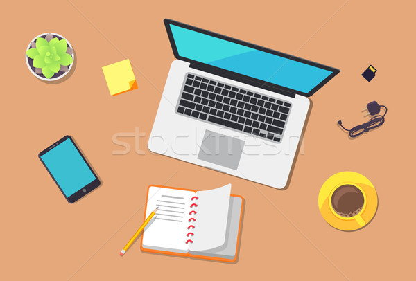 [[stock_photo]]: Résumé · travail · coloré · portable · smartphone · bleu