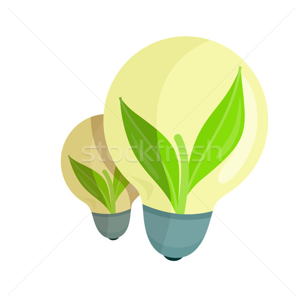 Bulb Lamp with Green Plant Inside Vector Logotype Stock photo © robuart