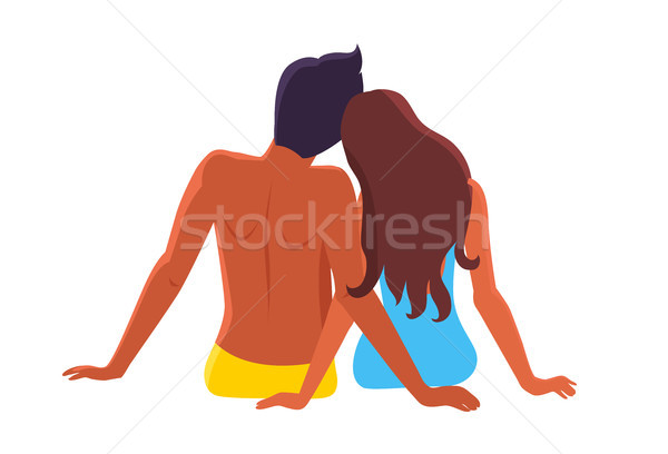 Couple in Love Sits on Sandy Beach Looks far Away Stock photo © robuart