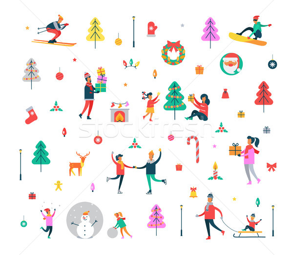 New Year Pattern of People and Holiday Symbols Stock photo © robuart