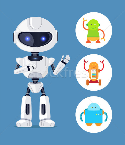 Futuristic Humanoid and Small Mechanic Robots Set Stock photo © robuart