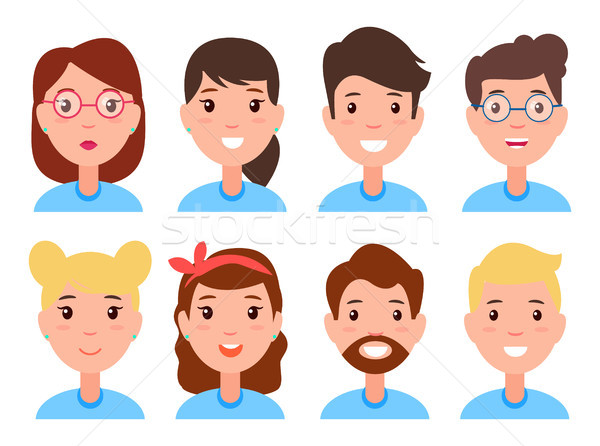 Set of Women and Men Faces, Character Constructor Stock photo © robuart
