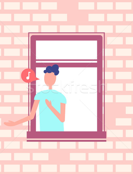 Man Singing Song or Speaking Window, Brick Wall Stock photo © robuart