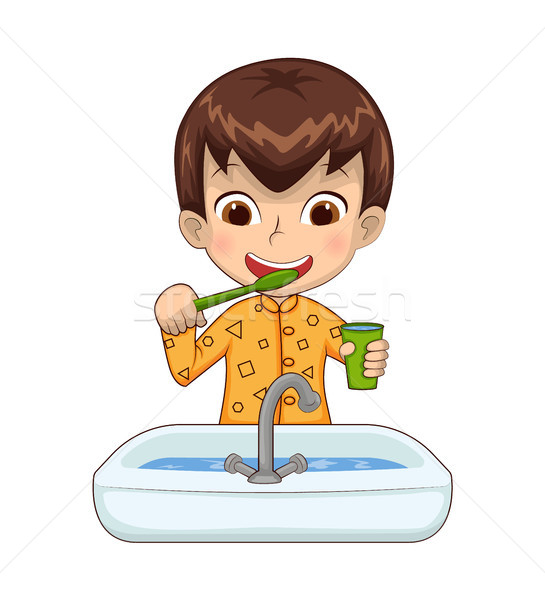 Boy Holding Cup Above Basin Vector Illustration Stock photo © robuart