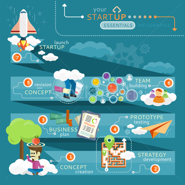 Lánc indulás startup stílus infografika csapatépítés Stock fotó © robuart