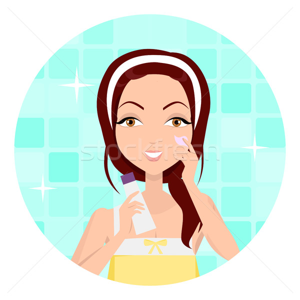 Girl Clean her Face with Lotion and Sponge Stock photo © robuart