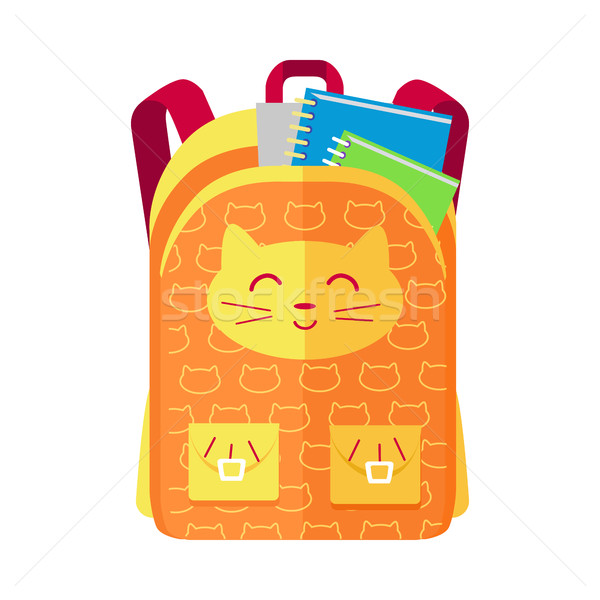 Stock foto: Rucksack · Symbol · Notebook · Herrscher · Katze · Stil