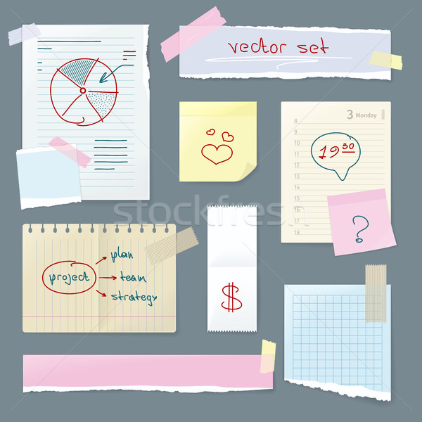 Vector Set Office Paper. Folded Pages with Charts Stock photo © robuart