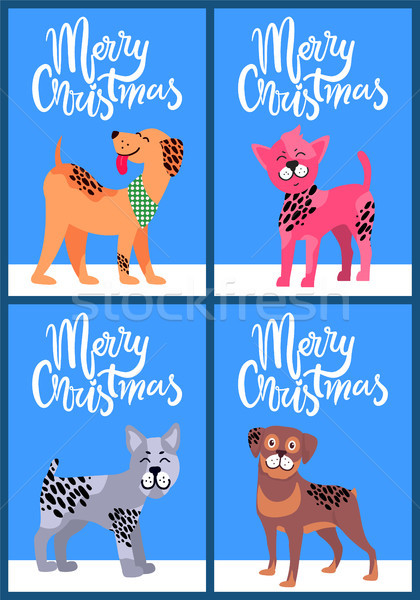 Vidám karácsony képeslapok kutyák szett ünnepi Stock fotó © robuart