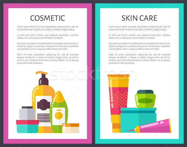 Two Cosmetic Skin Care Posters Cute Glitter Vials Stock photo © robuart