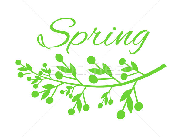 Stock photo: Young Spring and Grass with Small Buds on Poster