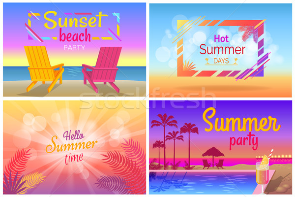 Sunset Beach Party Hello Summer Time Posters Set Stock photo © robuart