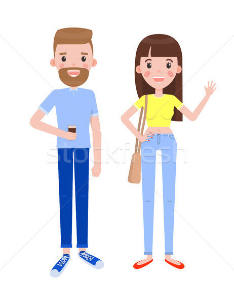 Bearded Guy with Coffee and Young Pretty Girl Stock photo © robuart