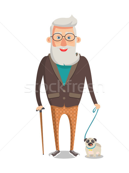 祖父 步行 狗 孤立 白 大鬍子 商業照片 © robuart