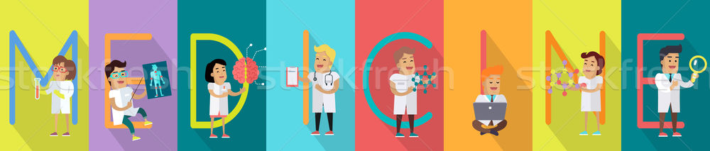 Medicine Science Banner. Human Characters in Gowns Stock photo © robuart