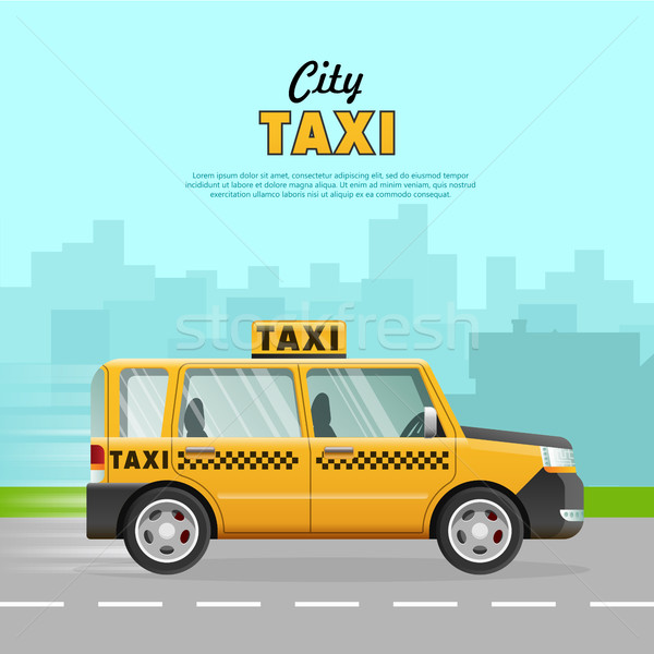 Yellow Taxi with Checker on the Road in City. Stock photo © robuart