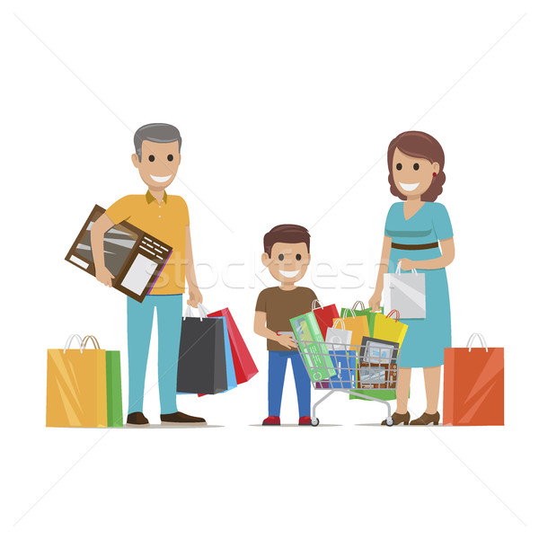 Family Making Purchases in Supermarket Flat Vector Stock photo © robuart