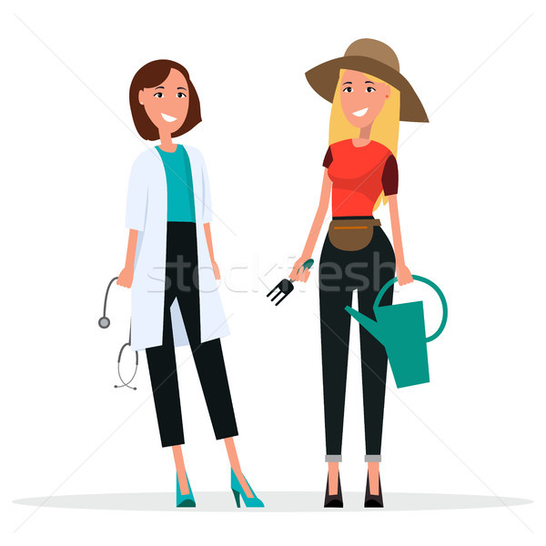 Set of Two Women. Grower and Doctor in White Coat Stock photo © robuart
