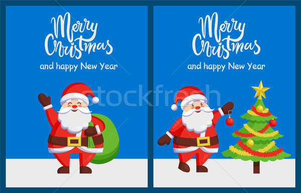 Merry Xmas Happy New Year Poster Santa Tree Bag Stock photo © robuart