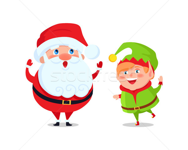 Santa and Elf Cartoon Characters Greetings Vector Stock photo © robuart