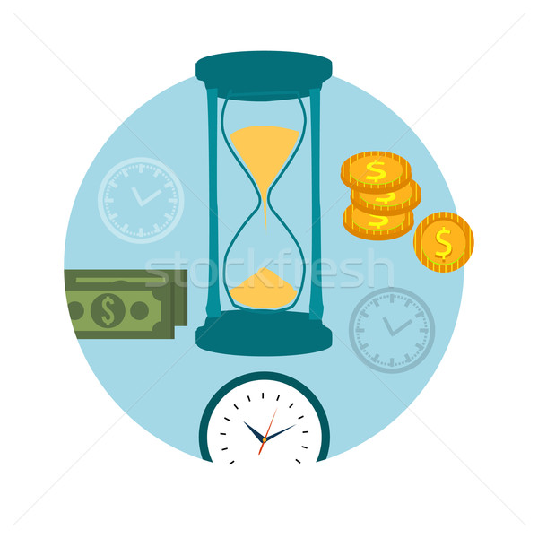 Az idő pénz ikonok pénz üveg háttér homok Stock fotó © robuart