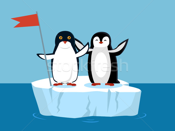 Funny Emperor Penguins on Arctic Glacier with Flag Stock photo © robuart