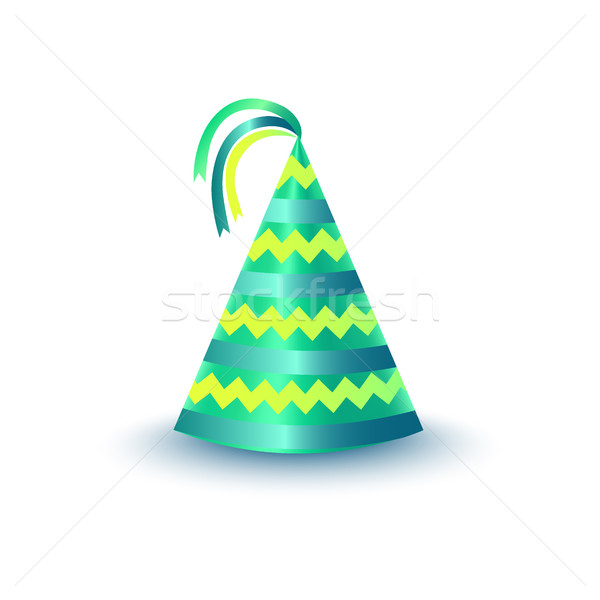 Striped Green Party Hat with Ribbons Vector Icon Stock photo © robuart