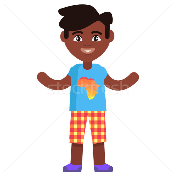 Happy Little Afro-American Boy in T-shirt with Map Stock photo © robuart