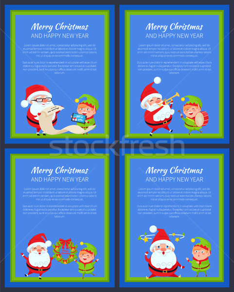 Set of New Year Banners with Santa Claus and Elf Stock photo © robuart