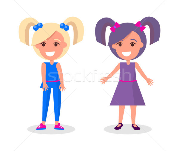 Gülen kızlar iki esmer anaokulu Stok fotoğraf © robuart