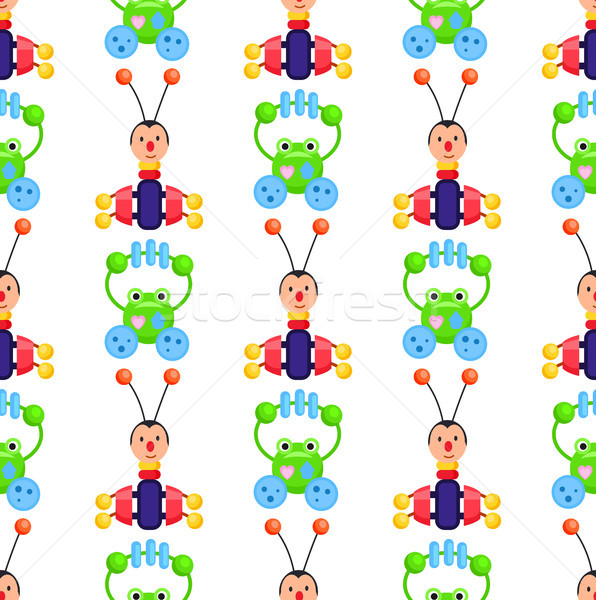 Rattle Frog and Bug Playthings on Wrapping Paper Stock photo © robuart