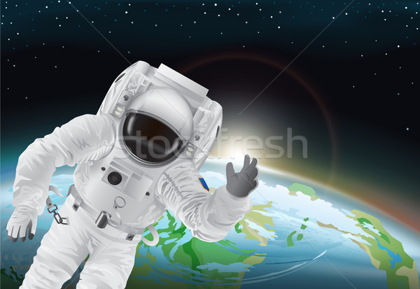 Astronaut and Earth Poster Vector Illustration Stock photo © robuart