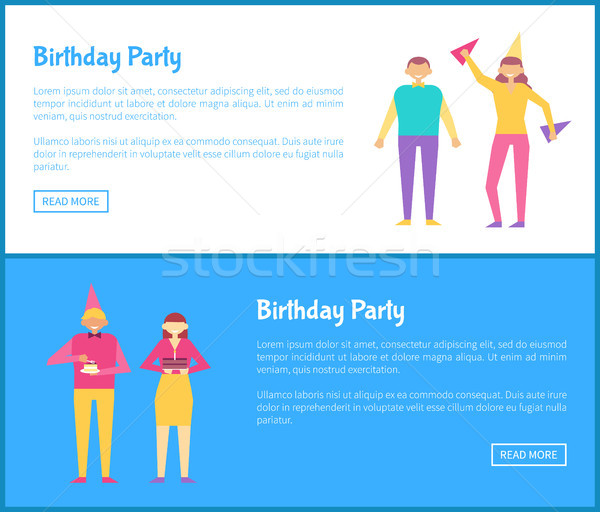Birthday Party Web Posters Set with Men and Women Stock photo © robuart
