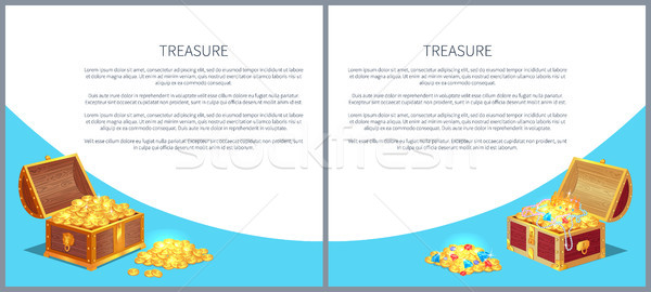 Treasure Posters Set Gold Ancient Coins Chests Stock photo © robuart