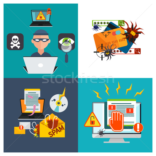 Hacker activity viruses hacking and e-mail spam Stock photo © robuart