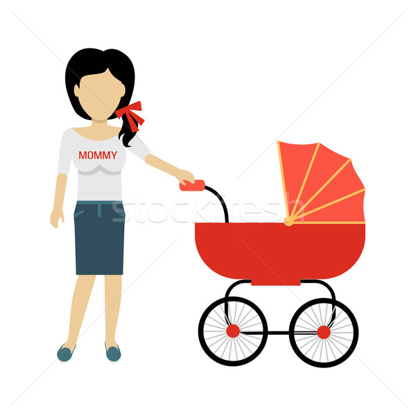 Stockfoto: Moeder · kinderwagen · banner · ontwerp · ouder · lopen