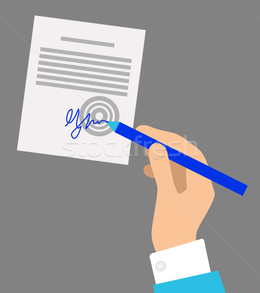 Mână stilou semnare document gri albastru Imagine de stoc © robuart