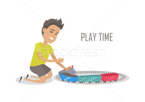 Foto stock: Nino · tren · construcción · jugar · tiempo · pequeño